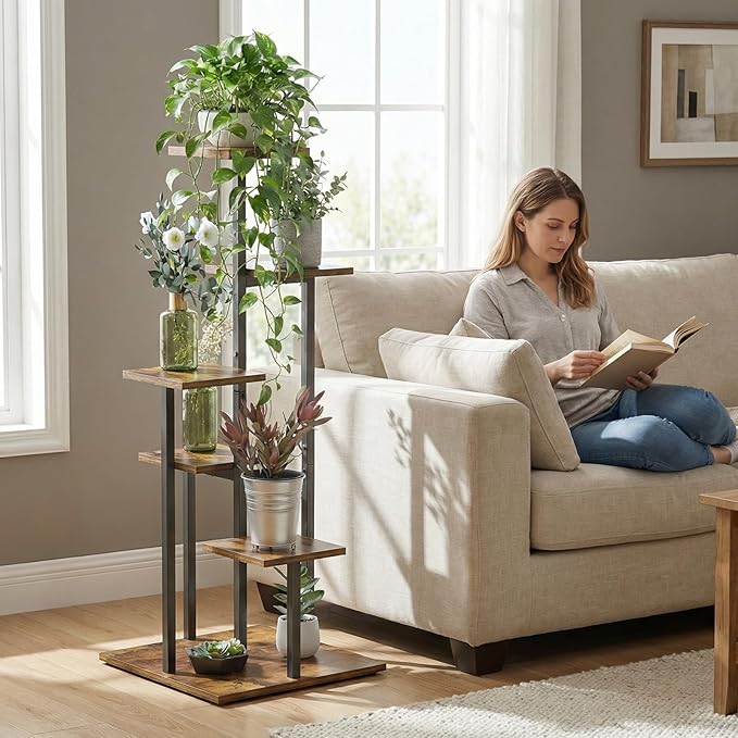 5 Tier Plant Stand Indoor, Tiered Plant Stands for Indoor Plants Multiple, Corner Flower Stand for Living Room, Multi-Layer Vintage Design Plant Shelf