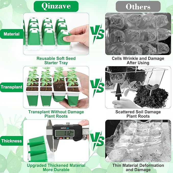 Reusable Silicone Seed Starter Tray, 60 Cells Seed Starter Kit with Humidity Adjustable Dome and Lid, Plant Germination Trays with Repotting Mat 5 Packs Germination Kit for Seeds Grow Starting