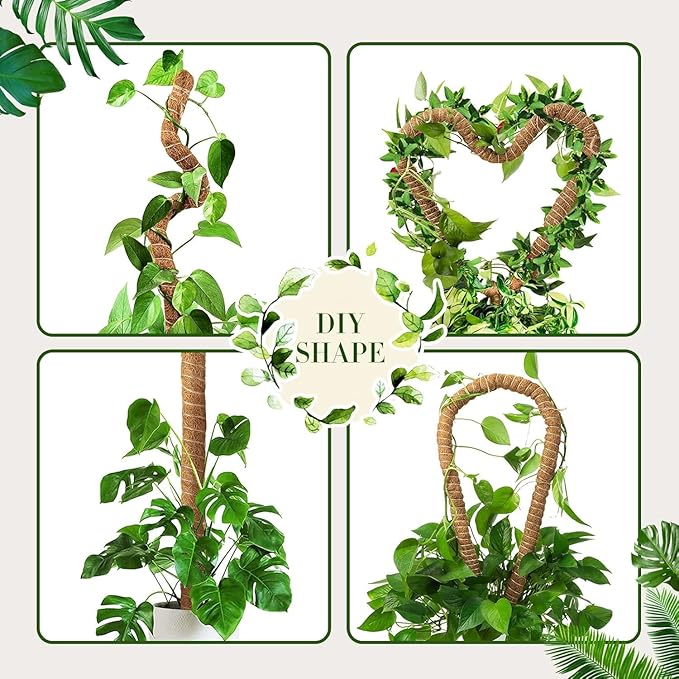 2 Pack Bendable Moss Pole 48" 63" Monstera Plant Support for Climbing Indoor Plants Tall Coir Plant Pole Sticks Support Stakes for Potted Plants, Pothos, Philodendron