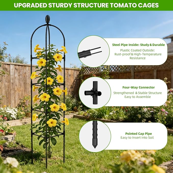 2 Pack Garden Obelisk Trellis for Climbing Plants, 71" Rustproof Metal Tower Plant Support Cages, Rose Trellis for Tomato Potted Flowers Vegetables Vines, Indoor Outdoor Garden Patio