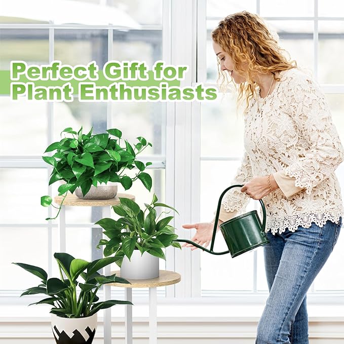 4 Tier Wood Tall Plant Stand Metal Rack Indoor, Multiple Flower Pot Holder Shelves Corner Rack, Round Planter Shelf Display Rack Storage Organizer for Patio Living Room Balcony(White+Oak)
