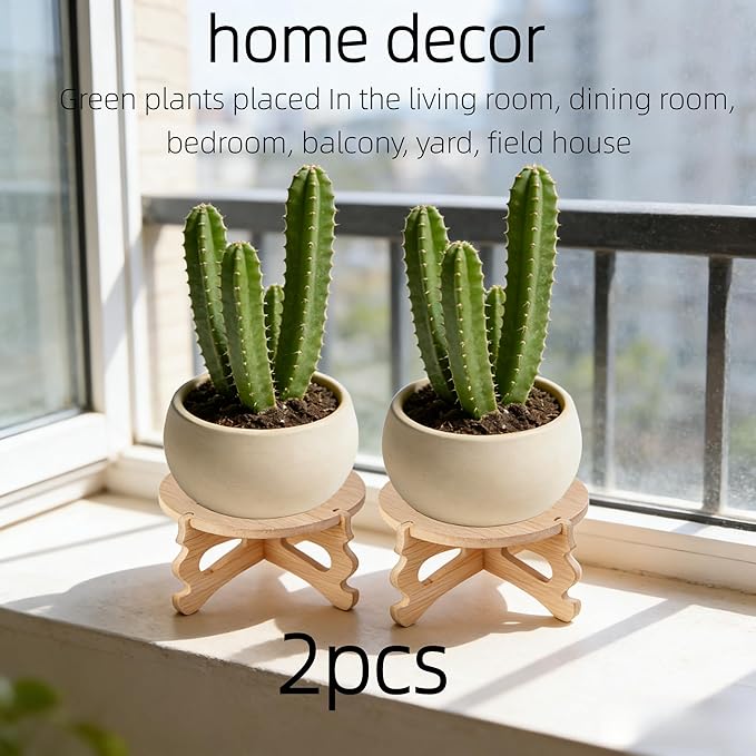 2 PCS Small Plant Stands Indoor, Round Bamboo & Wood Plant Holder Outdoor Flower Pot Stand, Wooden Display Flower Support Pedestal Board Accessories Plant Tables, Suitable for up to 4 inches