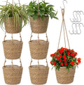 6 Pcs Seagrass Hanging Planter Basket Hand Woven Plant Basket with Plastic Liners Hanging Plant Holder Storage Containers with Cotton Rope for Indoor Outdoor Garden Home Decor (Brown)