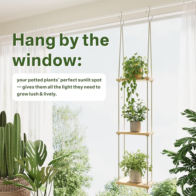 Window Plant Shelves 3-Tier Hanging Plant Shelves for Indoor Window Shelf for Plants Wall Mounted Window Sill Plant Shelf Living Room Garden Boho Decor