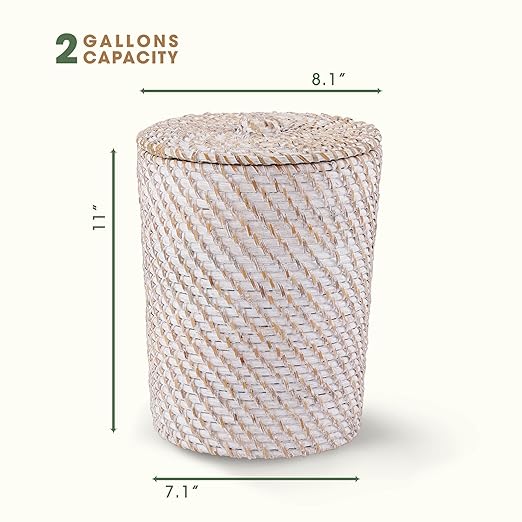 84ECO White Wicker Trash Can with Lid and Liner - Rattan Trash Can