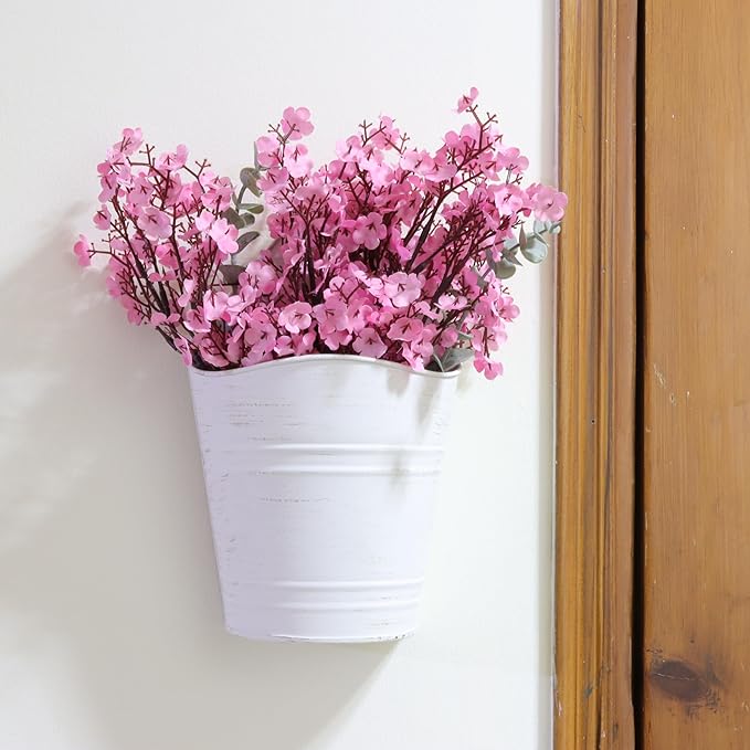 Hosley Set of 2 White Wall Planter with PVC Linner 6.25" L x 4" W x 10" H, Ideal Gift for Floral Arrangements Wedding Home Office Party DIY Indoor Outdoor Garden Patio