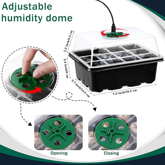 Hahood 6 Pack Seed Starter Tray Kit with Grow Light and Humidity Dome Germination Trays with 72 Peat Pellets, Plant Labels, Gardening Tools, Plant Growing Trays for Seeds Growing Starting, Black
