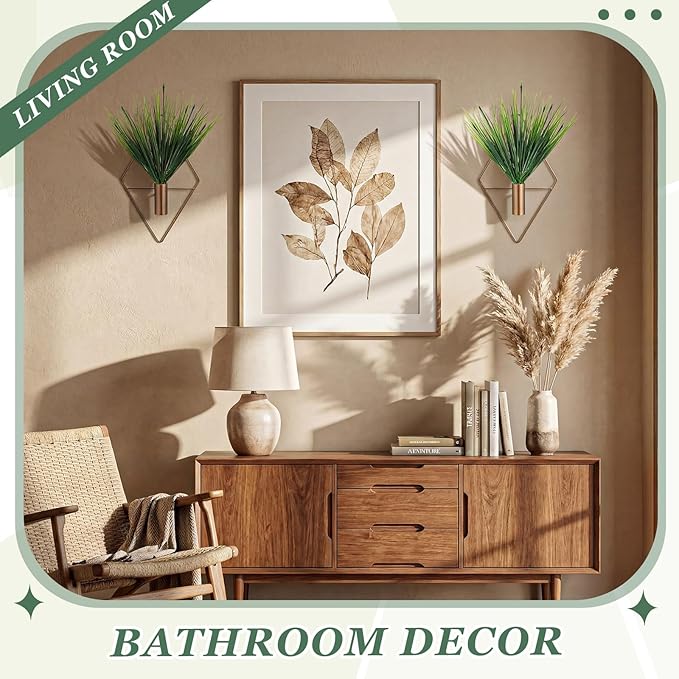 Canlierr 4 Pieces Bronze Wall Decor Hanging Planters with Artificial Aquatic Plants Metal Hanging Vase Indoor Plants Holder Modern Boho Wall Art for Bathroom Bedroom Living Room Decor
