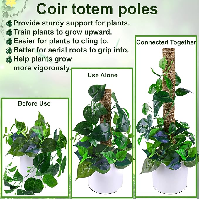 Fabulas Moss Pole 58.7 Inch - Monstera Plant Support 5 Pack, 17.5" and 12" Plant Stakes for Indoor Plants Coco Coir Moss Pole Sticks for Climbing Potted Live Plants, Pothos, Philodendron