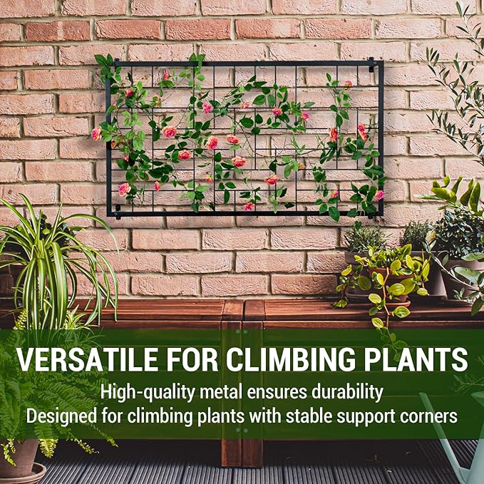 MyGift Large Garden Wall Trellis, Modern Artistic Geometric Metal Wire Garden Trellis, Wall Mounted Weave Grid Lattice Support Frame for Climbing Plants and Crawling Vines