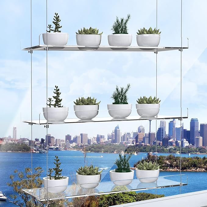 2-Pack Adjustable Clear Acrylic Plant Stands for Windows – 16" Transparent Hanging Window Plant Racks for Indoor Garden, Herbs, or Home Decor in Kitchen & Bedroom