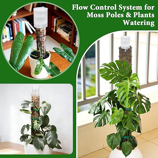 6 Pack Adjustable Moss Pole Watering Dripper, Self Watering Planter Insert with Flow Control, Plant Watering Globes Devices, Slow Release Self Watering Spikes for Monstera Epipremnum