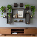 LaLaGreen Wooden Floating Shelves (13-Piece Set) Wall Mounted Plant Shelf, Planter Boxes for Indoor Plants, Decorative Wood Display Shadow Box Kitchen, Bathroom, Bedroom, Living Room, and Home Decor