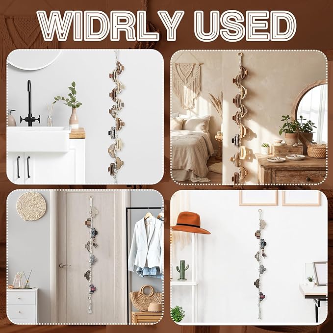 Thenshop 2 Pcs Macrame Hair Claw Clip Organizer with Rotating Wood Hook 20 Metal Rings Hanging Hair Clip Holder for Women Girl Boho Claw Clips Storage Decor for Home Wall Door Closet