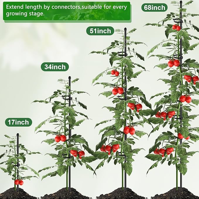 30Pcs Plant Support Stakes 17 inch SupKing Garden Orchid Sticks Extended to 3ft 4ft 5ft Plant Poles with Clips for Indoor Outdoor Potted Tomato Rose Amaryllis Vegetables Comes with 20 Ties(Black)