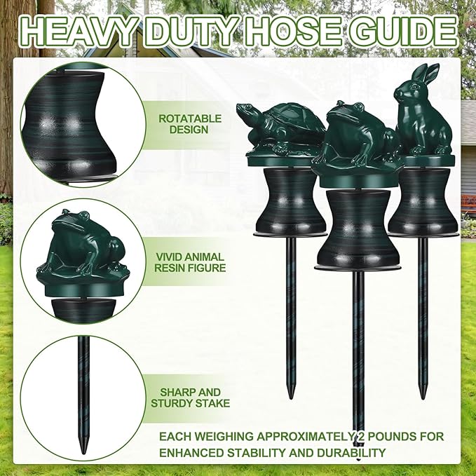 Tandefio 3 Pcs Garden Hose Guide Stake 12 Inch Heavy Duty Metal Water Hose Guard Roller Guide Decorative Garden Stake Spike for Flower Bed Plant Protection Outside Yard Lawn