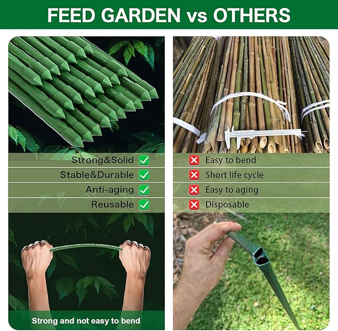 FEED GARDEN Garden Stakes 48 Inch 4ft 25 Pack,Sturdy Plant Metal Sticks Support,Plastic Coated Plant Stakes,Tomato Stakes,Beans,Trees