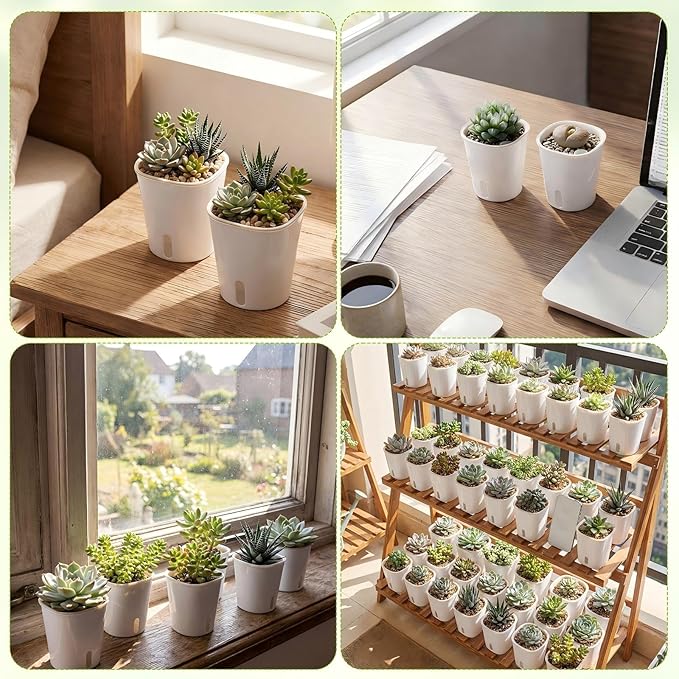 Ziliny 100 Pcs Self Watering Pots Self Watering Planters for Indoor Planters Plastic Garden Flower Pots with Level Indicator Vents for Herbs (3 Inch)