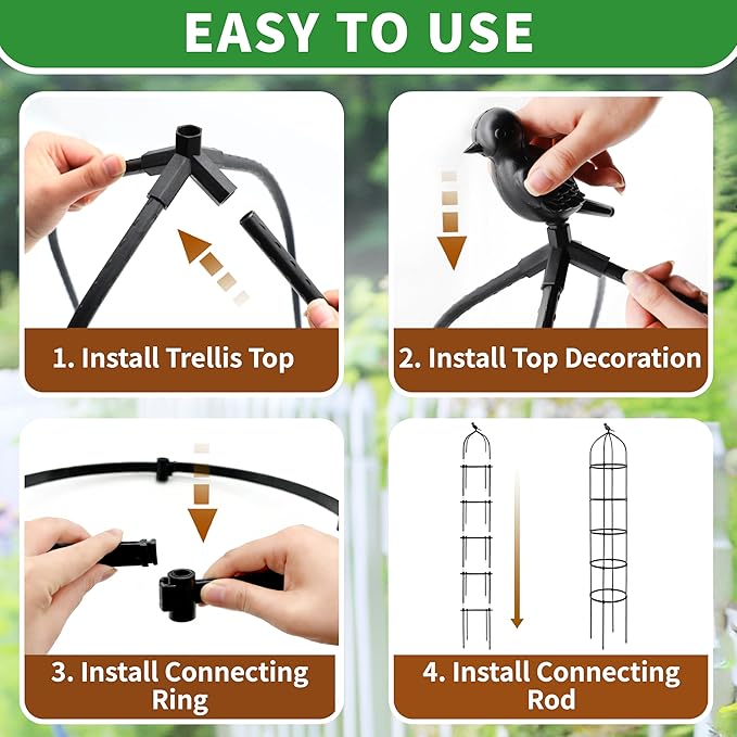 6.7FT Garden Obelisk Trellis for Climbing Plants,81”Metal Plant Support Tower,Heavy Duty Thickened Tube,Rustproof Black Vine & Flower Stand for Outdoor Indoor Use