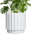 Ceramicfor Ceramic Plant Pots - 9.6 Inch Ceramic Planters with Drainage Hole, Round Flower Pots for Indoor Plants, Modern Fluted Large Planter Outdoor, Home Room Decor, Gardening Gifts, White