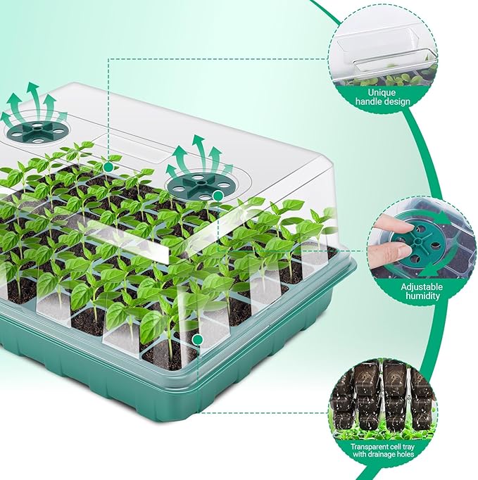 192 Cell Seed Starter Tray, Seed Starter Kit with Adjustable Humidity Dome, Seed Starting Trays Plant Starter Kit for Seeds Growing Starting, Indoor Gardening, Greenhouse