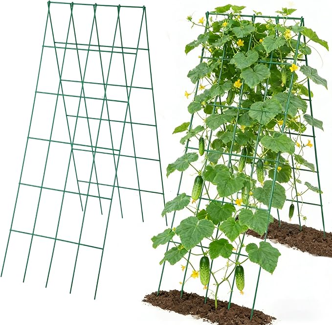 2 Sets Cucumber Trellis for Raised Garden Bed - 4.5mm Wire Heavy Duty Weather-Resistant Foldable A-Frame Metal Plant Support for Squash Pole Bean Climbing Plants Vegetables Outdoor, 39'' L x 15.7'' W