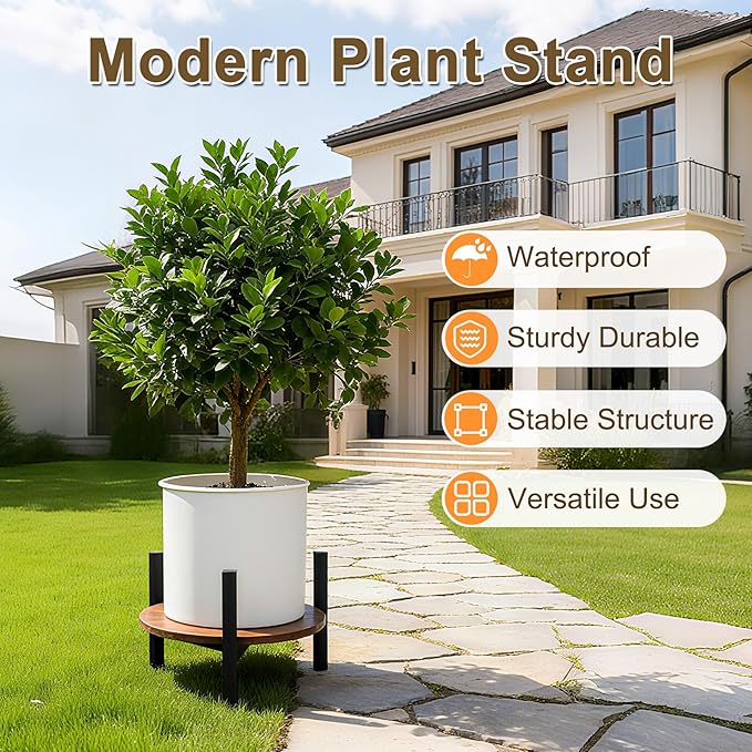 Vigordream Plant Stand Indoor, Heavy Duty Sturdy Metal Wooden Plant Holder Stool, Low Short Single Flower Pot Stand Decoration Racks for Home, Patio &Garden (Dark Brown, Large (2pack))