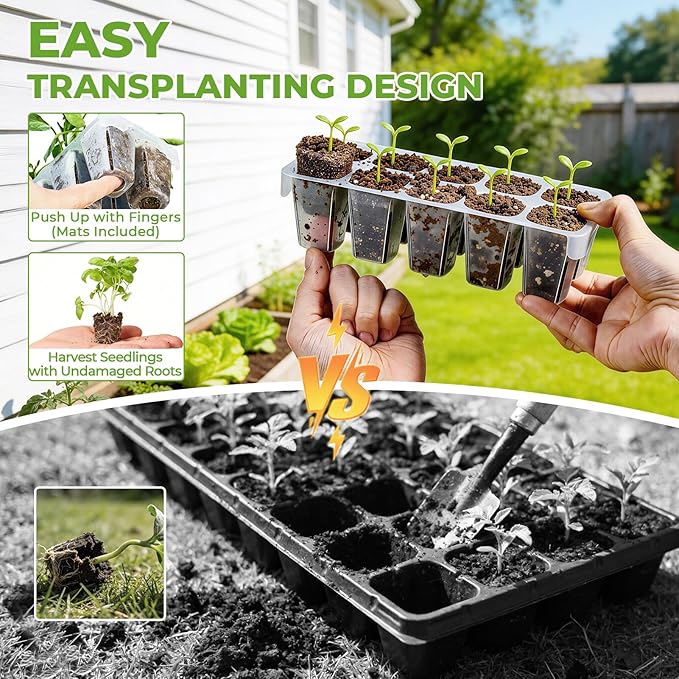 HIRALIY 80 Cell Seed Starter Tray Kits, Reusable Plant Germination Trays, Easy Transplanting, with Humidity Domes and Bases, for Starting Vegetable, Flower & Herb Seeds, Indoor Gardening, Greenhouse
