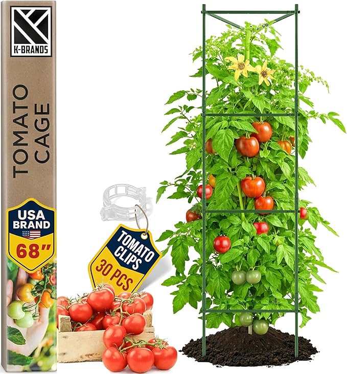 K-Brands Tomato Cage – Premium Tomato Plant Stakes Support Cages Trellis for Garden and Pots (Upto 68 Inches Tall)