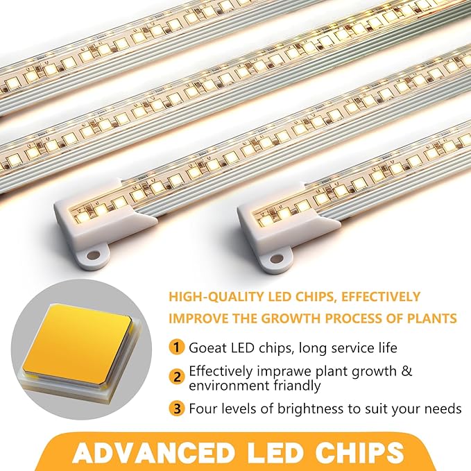 LED Plant Growing lamp,3000K/6000K Full Spectrum Grow Light Strips for Indoor Plants with 3/9/12H Timer & 10 Dimmable Levels,Led Plant Lights for Green House Hydroponics Succulent (4 Bars)