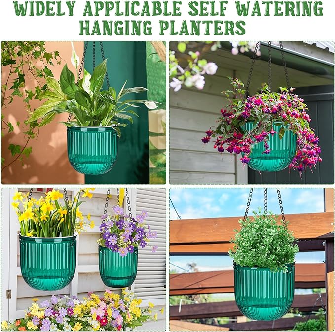Maxcheck 4 Pcs Self Watering Hanging Planters Indoor Gift 6.5'' 4.5'' Hanging Flower Pots Baskets Outdoor Self Watering Plant with 3hooks Drainage Holes for Home