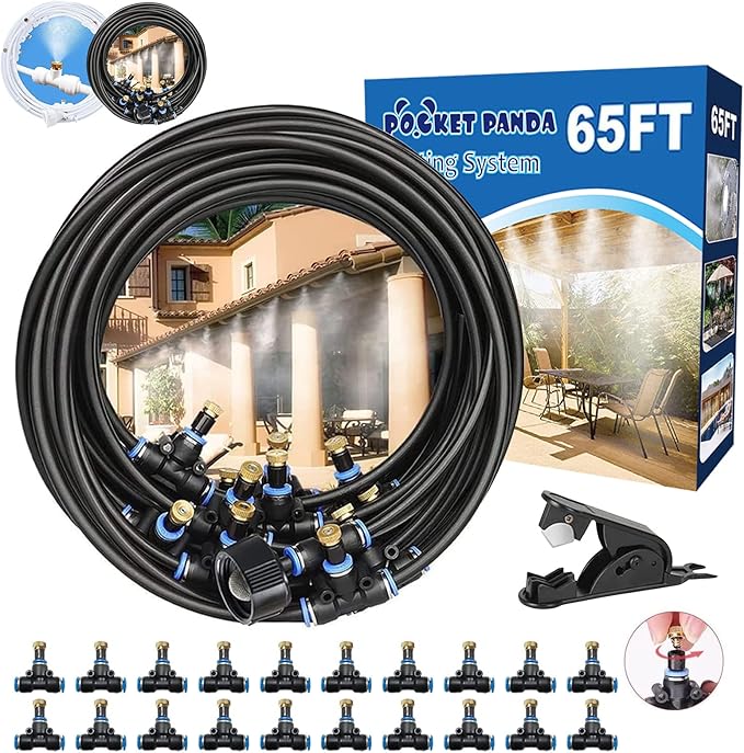 Outdoor Misters for Patio Cooling, Misting System 65Ft (20M), Water Misters for Cooling Multi-Area, Backyard, Garden, Greenhouse, Umbrella, Deck, Canopy, Pool, Porch, Gazebo, Trampoline, BBQ