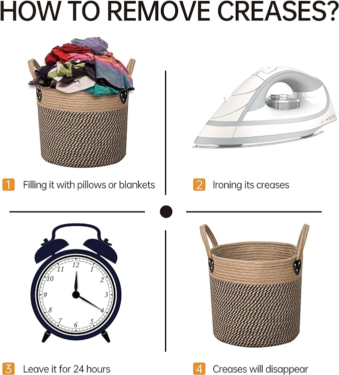 ZOES HOMEWARE 14"x12" Natural Jute Rope Woven Storage Basket with Handles for Plant, Blankets,Toys - Living Room Home Decor,Multifunctional Basket for Organizer,Picnic,Artificial Tree Black and Beige