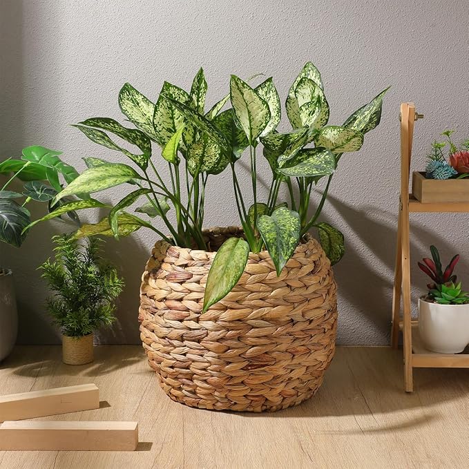 Cabilock Handwoven Hyacinth Planter Basket, Natural Woven Rattan Storage Basket for Small Plants, Eco-Friendly Indoor & Outdoor Decorative Pot Cover for Farmhouse, Boho Home Decor