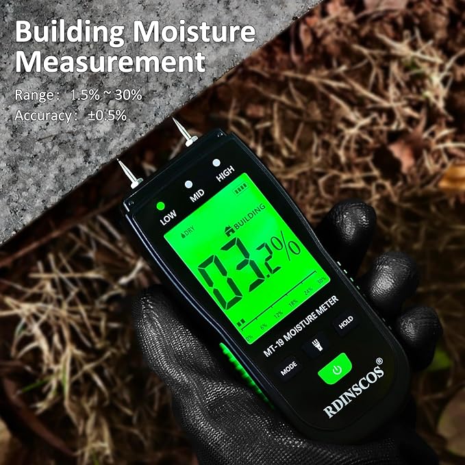 RDINSCOS Moisture Meter for Firewood Digital Wood Moisture Tester Firewood and Lumber Water Leak Detector for Wall,Lumber, building,Firewood,Humidity Tester