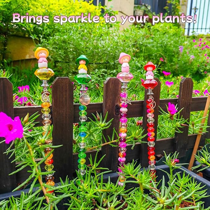 Fairy Garden Accessories Outdoor Kit - DIY Fairy Wand Beaded Garden Stakes Decorative with Miniature Mushrooms Figurine for Different Festivals, Beadable Items (Mushrooms)
