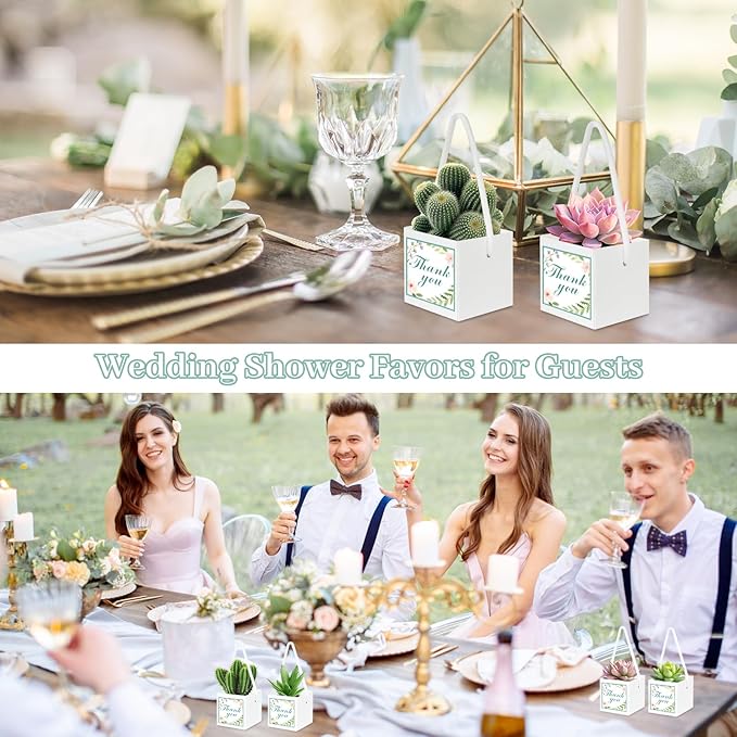 LawnIdyll 50 Pcs Succulent Wrap Bags with 100 Pcs Thank You Stickers, Unique Baby Shower Succulents Favors Fit 2.5 Inch Pots, Wedding Birthday Graduation Bridal Shower Party Favors for Guest Gift
