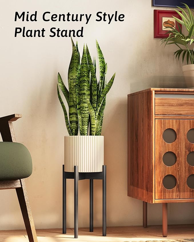GENTINGBRO Adjustable Plant Stand Indoor, Bamboo Plant Stand Fits 8 9 10 11 12 Inches, Small Corner Planter Holder for Indoor Plants, Single Floor Plant Stands for Living Room Balcony, Black Tall