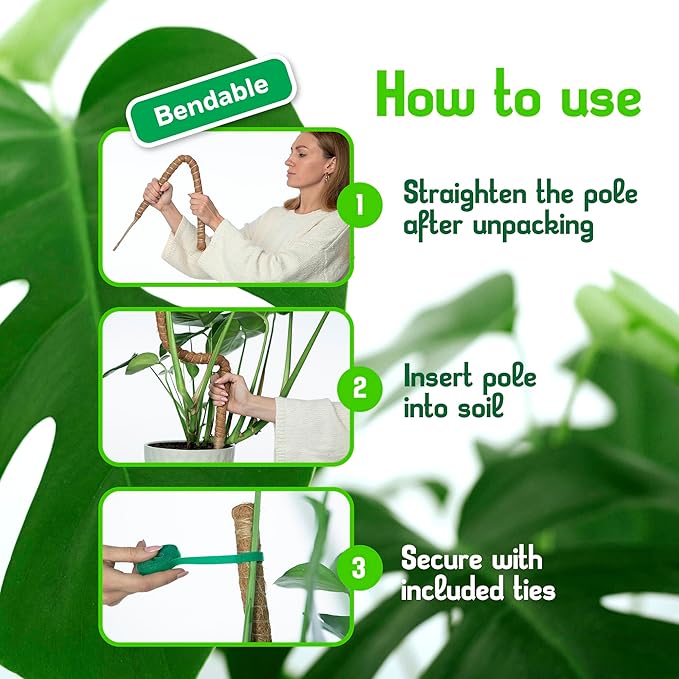 2 Pack 28" Sturdy Easy to Use Moss Pole Monstera Plant Support Stakes - Plant Stakes for Indoor Plants, Moss Poles for Climbing Plants, Tutores para Plantas Trepadoras Monstera Support Sticks