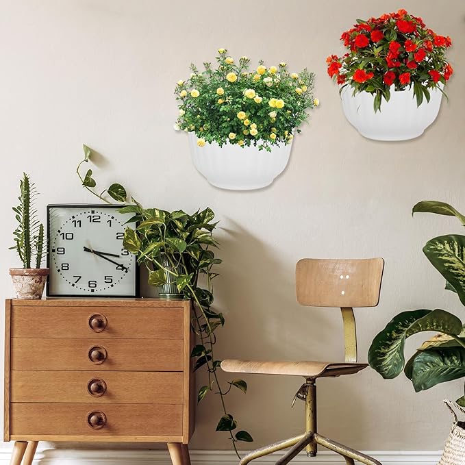 AKOLAFE 8 Pack Vertical Wall Planters for Indoor Plants Living Wall Planter Outdoor Walls Plant Holder with Hook White Walls Hanging Planter Resin Flower Pot Basket for Garden Railing Balcony Fence