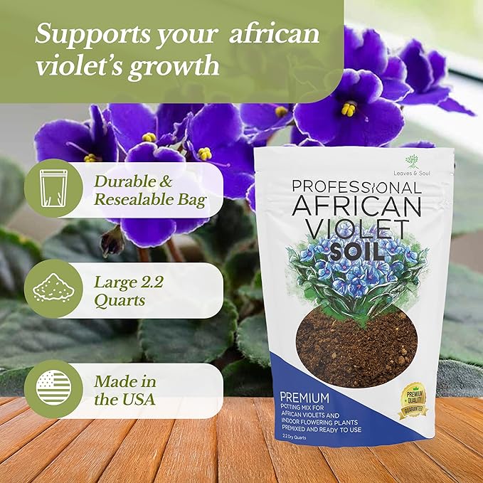 Professional African Violet Soil Mix Large 2.2 Quarts Ready to Use, Premium Potting Soil for African Violet Plants Indoor Flowering Soil, Peat Moss Coco Coir Perlite Dolomite Made in USA
