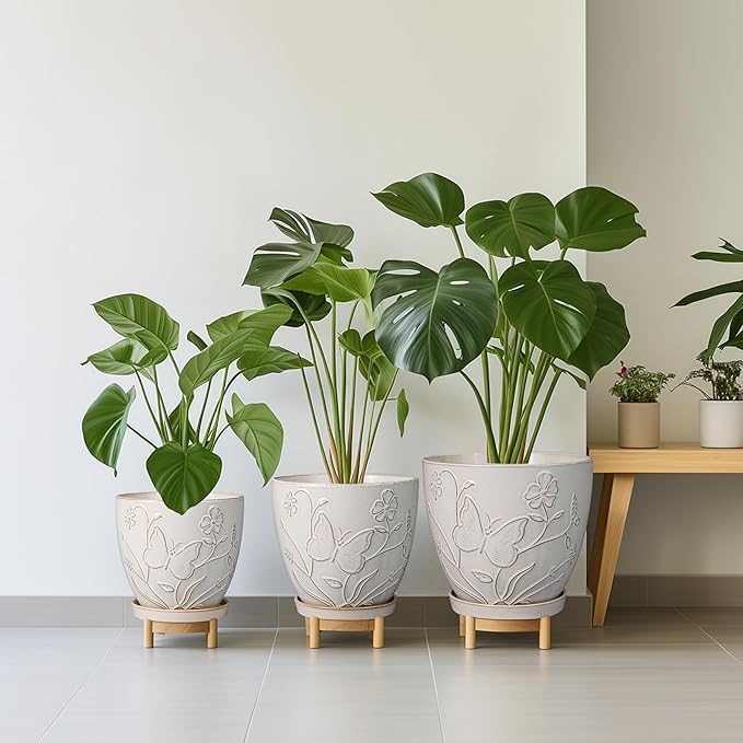 MPotTo 6 Inch Ceramic Plant Pot for Indoor Plants Outdoor Round Planter Flower Pot with Drainage Hole and Saucer for Home Garden Office Decor White