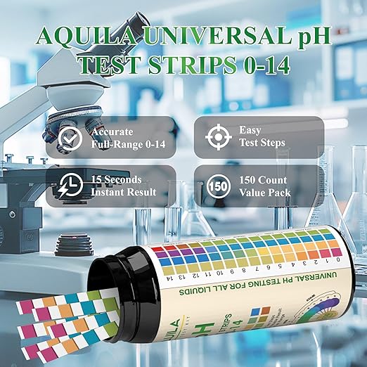 pH Test Strips 0-14, 150CT pH Testing Kit for Drinking Water, Pool Spa Aquarium Fish Tank Urine Saliva Food Beverage Kombucha Soil Hydroponics, Litmus Paper pH Tester Kit for Soap Making, Skincare