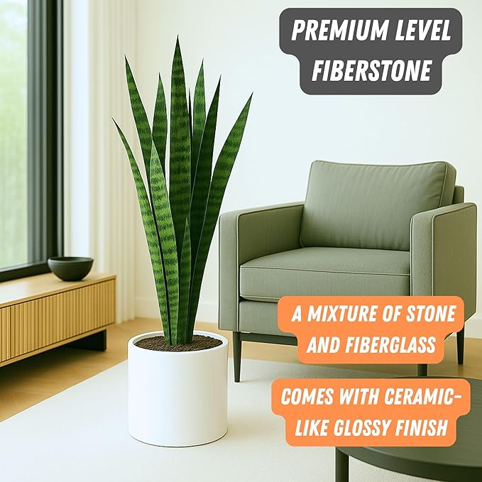 Fox & Fern Plant Pot, Large Plant Pots for Indoor & Outdoor, UV & Frost Resistant Plant Vase with Drainage Plug, Fiberstone, Large Indoor Pots for Plants & Flowers, House Indoor Plant Pot, Single Pot