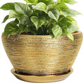 Ceramicfor Ceramic Plant Pot Indoor - 9 Inch Planters for Outdoor Plants Decorative Plant Pot with Drainage Hole and Saucer Round Planter Modern Flower Pot Decorative for House Decor Gold