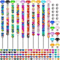 230 Pcs Beaded Garden Stakes, 12IN Fairy Wand Garden Stake Beads Kits with 200 Colorful Assortment Round Large Hole Beads with 10 Crystal Stopper Top,10 Threaded Rod and 10 Nuts for Outdoor Decoration