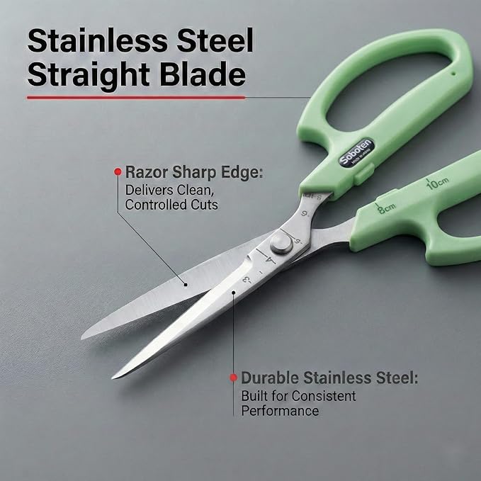 Saboten Stainless Steel Straight Blade Trimming Scissors Green PT-12 160mm Precision Gardening Bonsai and Floral Shears Made in Japan