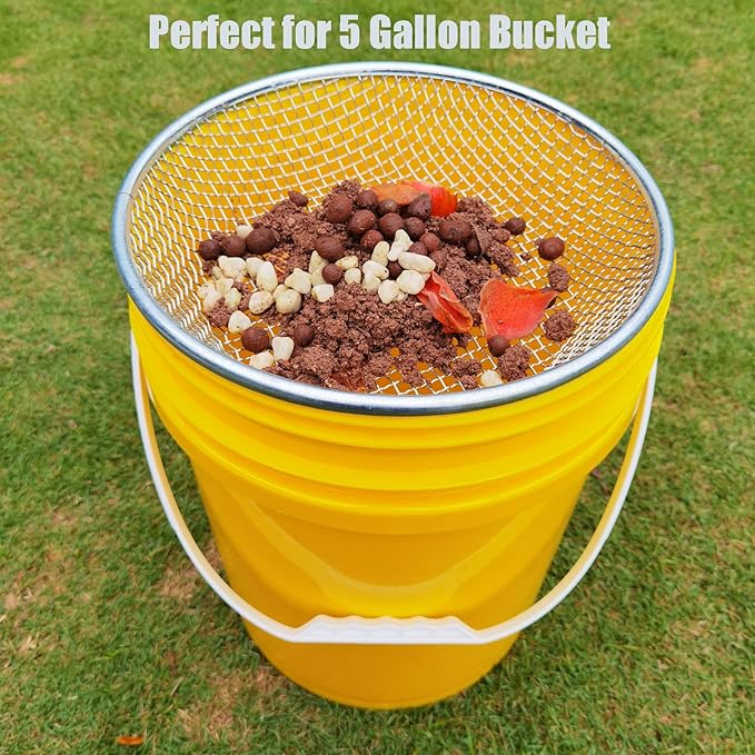 2PCS YUEBM Gardening Sand Soil Compost Sifter Perfect for 5 Gallon Bucket, 1/4 Inch Mesh, 3/8 Inch Mesh