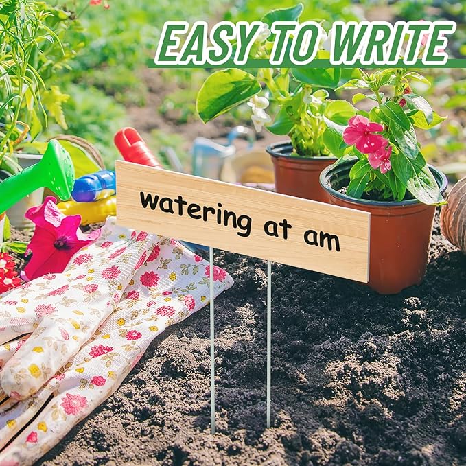 Vercraft 10 Set Jumbo Outdoor Plant Label Stakes Waterproof Nursery Garden Markers Plastic T Type Plant Tag Identification Stake with Marker Pen for Herb Vegetable Flowers, 12" High(Wood Color)