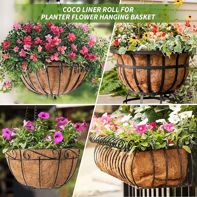 Legigo 12X160 Inch Natural Coco Liner Roll, Coconut Liners for Planter Window Box Hanging Basket, Coconut Coir Roll Coco Fiber Mat for Garden Decoration DIY Moss Poles Pet Pad Reptiles Carpet